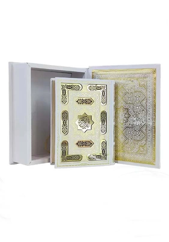 قرآن جیبی بدون ترجمه گلاسه گالینگور سفید عروس پلاک دار جعبه دار کد120996